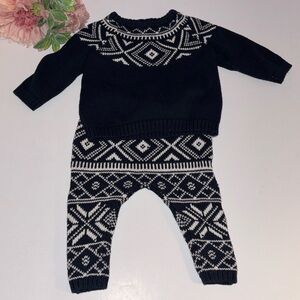 Fair Isle Set Fair Isle Sweater Pants Set for Baby 3-6M Navy Blue Sweater Outfit